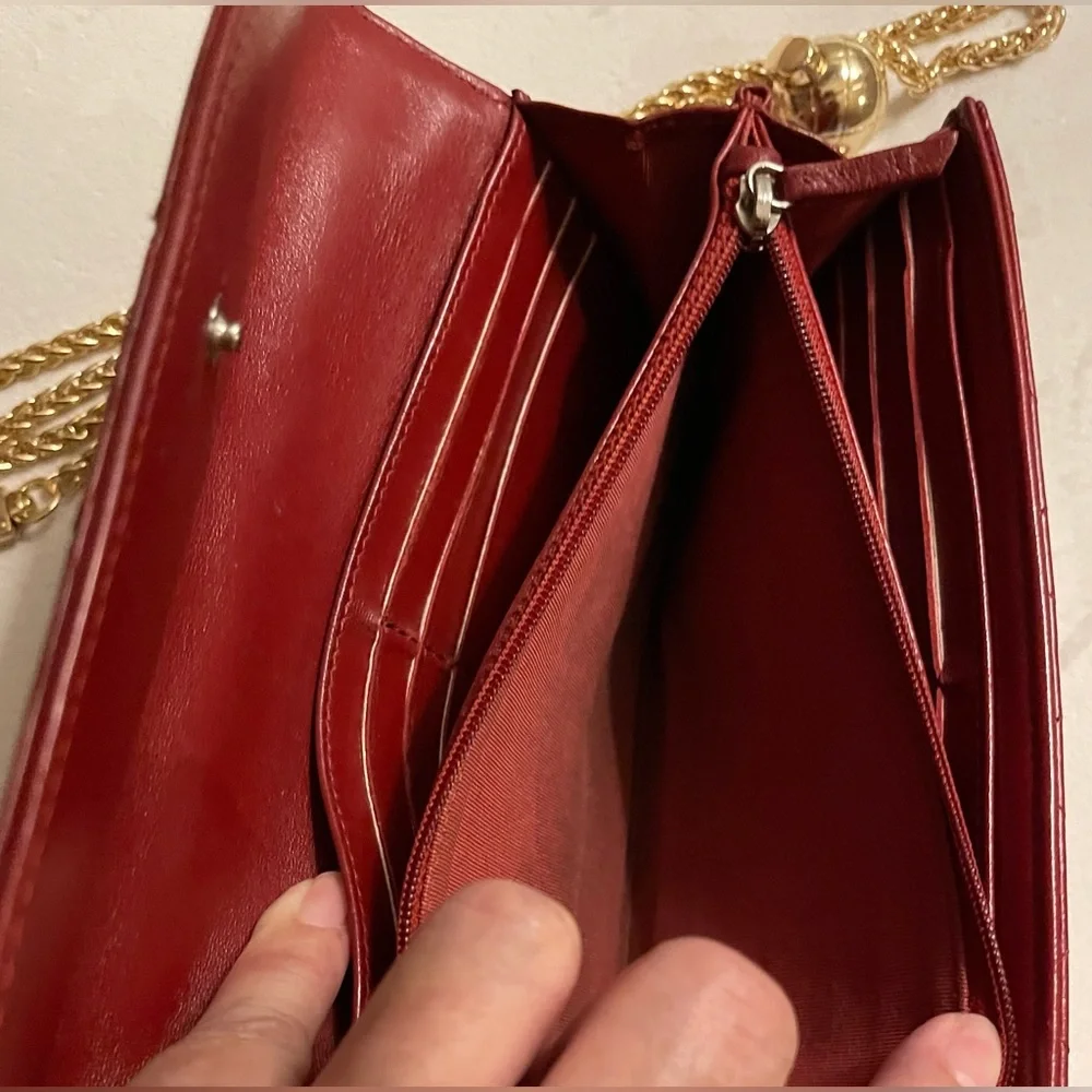 Chanel Red Lambskin Flap Long Wallet On A Unbranded Adjustable Chain With COA - Picture 8 of 14